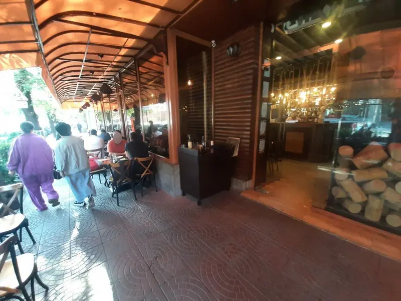 The street terrace in the evening under the awning